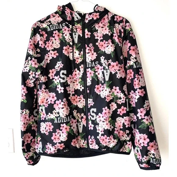 可愛い★adidas★FLORAL WINDBREAKER adidas | Jackets & Coats | Adidas Floral Black Hooded